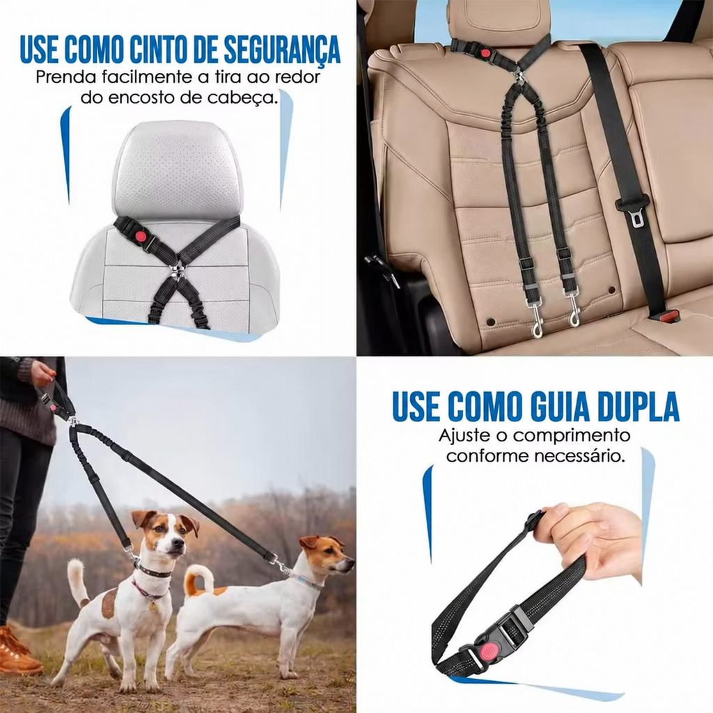 Coleira de Segurança para Pets — Cinto Automotivo Ajustável para Cães e Gatos