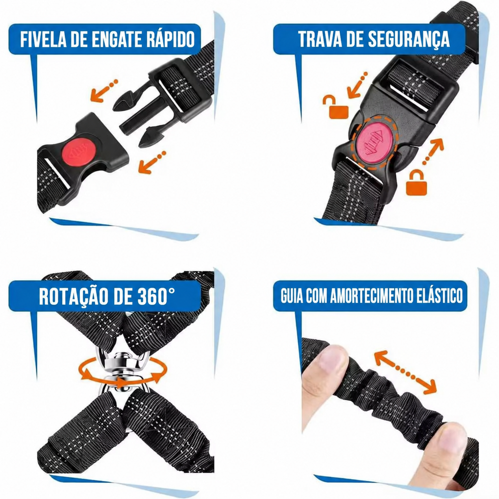 Coleira de Segurança para Pets — Cinto Automotivo Ajustável para Cães e Gatos