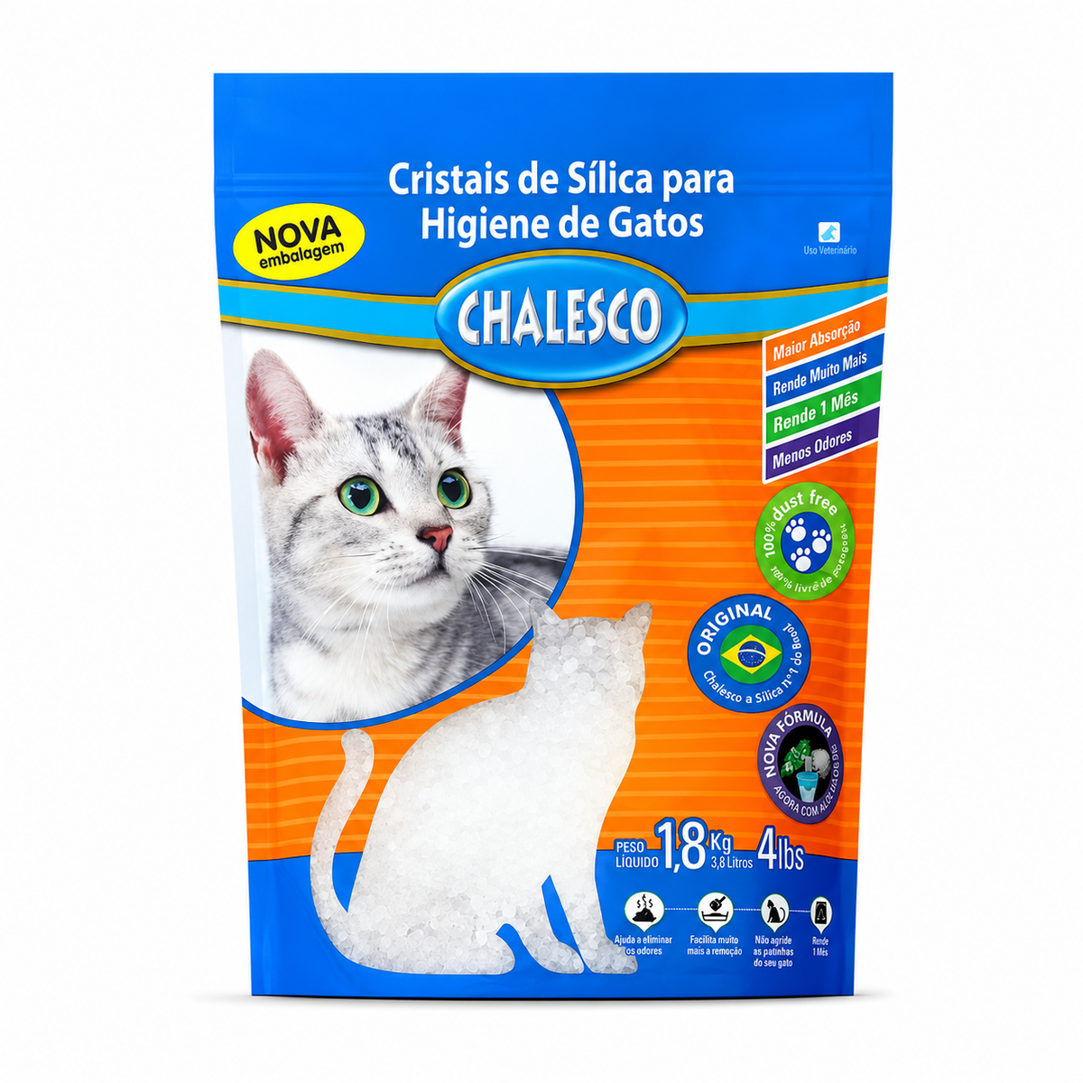 Areia Higiênica Chalesco Cristais de Sílica Grossa 1,8kg