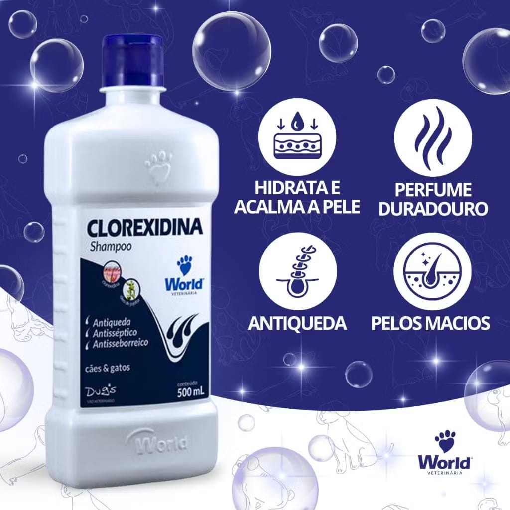 Kit 2 Shampoo World Veterinária Dug`s Clorexidina Cães e Gatos-500mL