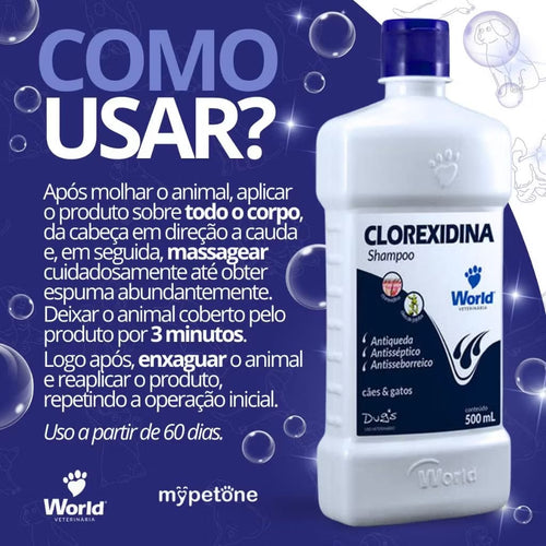 Kit 2 Shampoo World Veterinária Dug`s Clorexidina Cães e Gatos-500mL