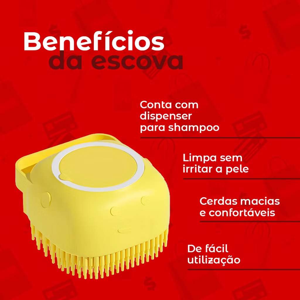 Kit Banho Pet 3 em 1 — Luva Tira Pelos + Escova com Dispenser + Rasqueadeira